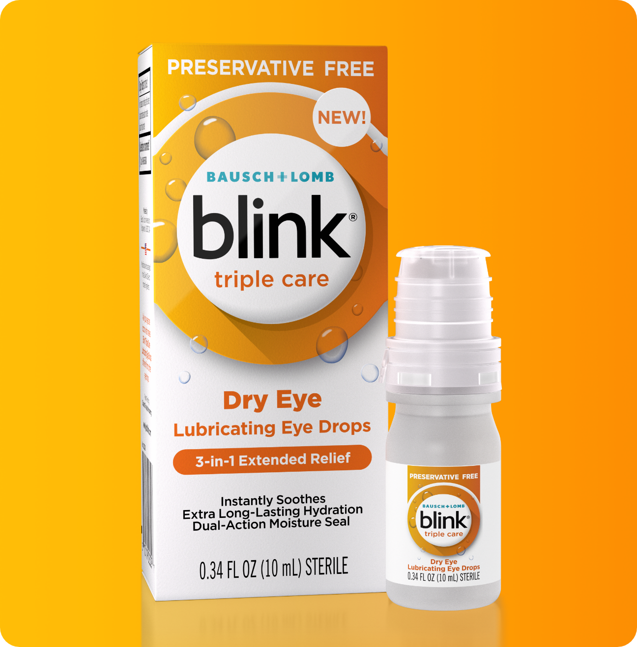Blink Triple Care Preservative Free Lubricating Eye Drops bottle and package